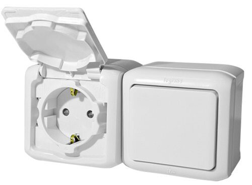 Картинка Legrand Quteo Белый Блок Выключатель 1-кл+роз с/з с шт IP44. (782318) в интернет-магазине Форум Электро в Москве