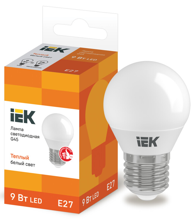 IEK Лампа светодиодная ECO G45 шар 9Вт 230В 3000К E27 (LLE-G45-9-230-30-E27) превью в интернет-магазине электрики Форум Электро в Москве