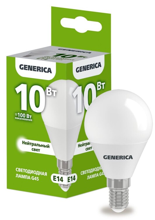 IEK GENERICA Лампа LED G45 шар 10Вт 230В 4000К E14 (LL-G45-10-230-40-E14-G) превью в интернет-магазине электрики Форум Электро в Москве