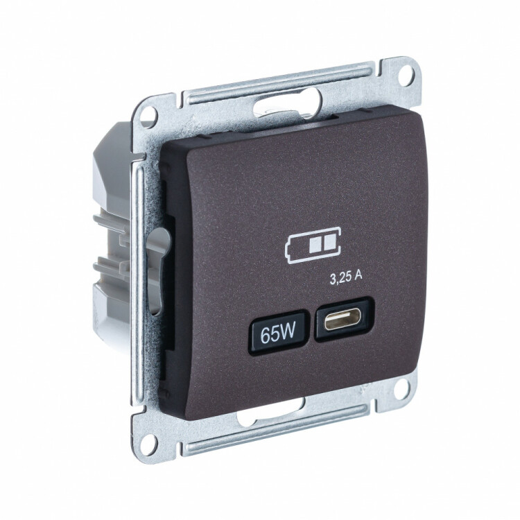 Картинка Systeme Electric Glossa Шоколад USB Розетка тип-C 65W высокоскор.заряд. QC, PD, мех. (GSL000827) в интернет-магазине Форум Электро в Москве