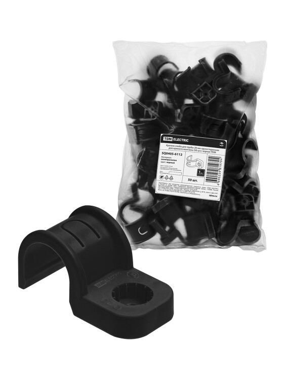 TDM Крепеж-скоба для трубы 20 мм односторонняя для прямого монтажа (50 шт.) черная (=this.property.MANUFACTURERCODE}) фото в интернет-магазине Форум Электро в Москве