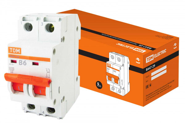 Авт. выкл.ВА47-29 2Р  6А 4,5кА х-ка В TDM (SQ0206-0022) превью в интернет-магазине электрики Форум Электро в Москве