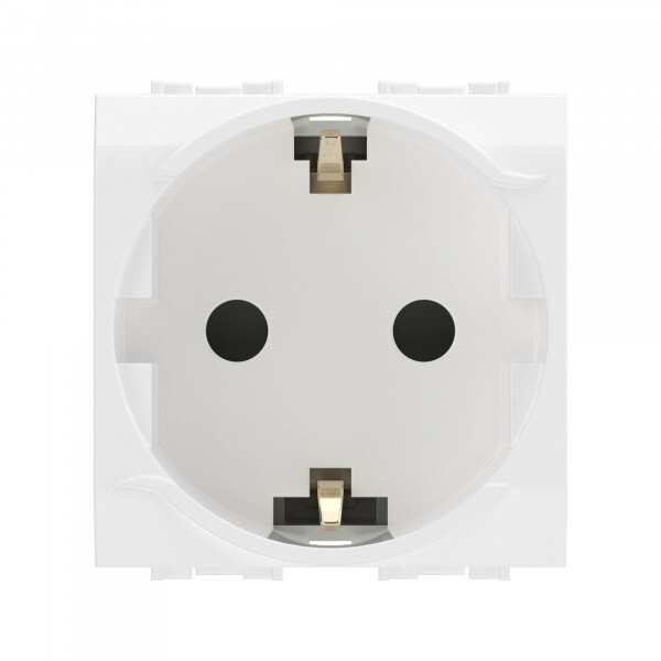 Картинка Электрическая розетка  с заземлением, со шторками, белая, 2мод. (76482B) в интернет-магазине Форум Электро в Москве