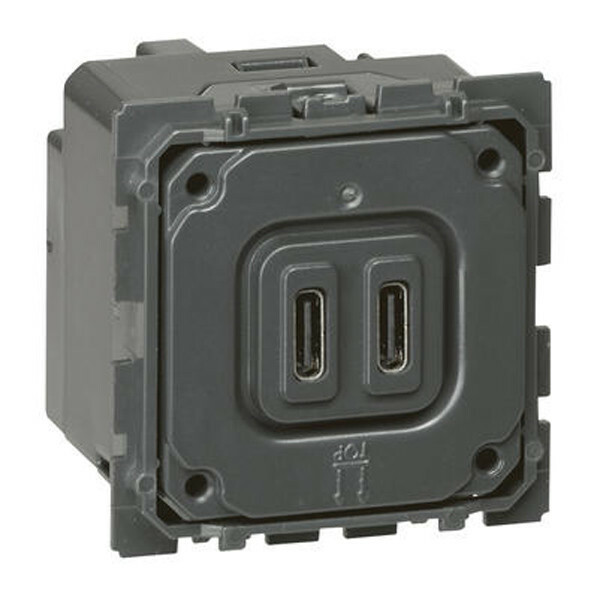 Картинка Legrand Сeliane Зарядное устройство с двумя USB-разъемами тип С / тип С 240В/5В 3000мА (067466) в интернет-магазине Форум Электро в Москве
