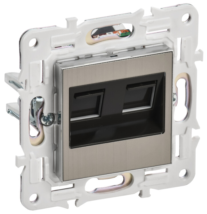 Фотография IEK SKANDY Никель Розетка компьютерная двойная RJ45 кат.6 SK-K04N (SK-K20-2-K50) в интернет-магазине Форум Электро в Москве Картинка IEK SKANDY Никель Розетка компьютерная двойная RJ45 кат.6 SK-K04N (SK-K20-2-K50) в интернет-магазине Форум Электро в Москве