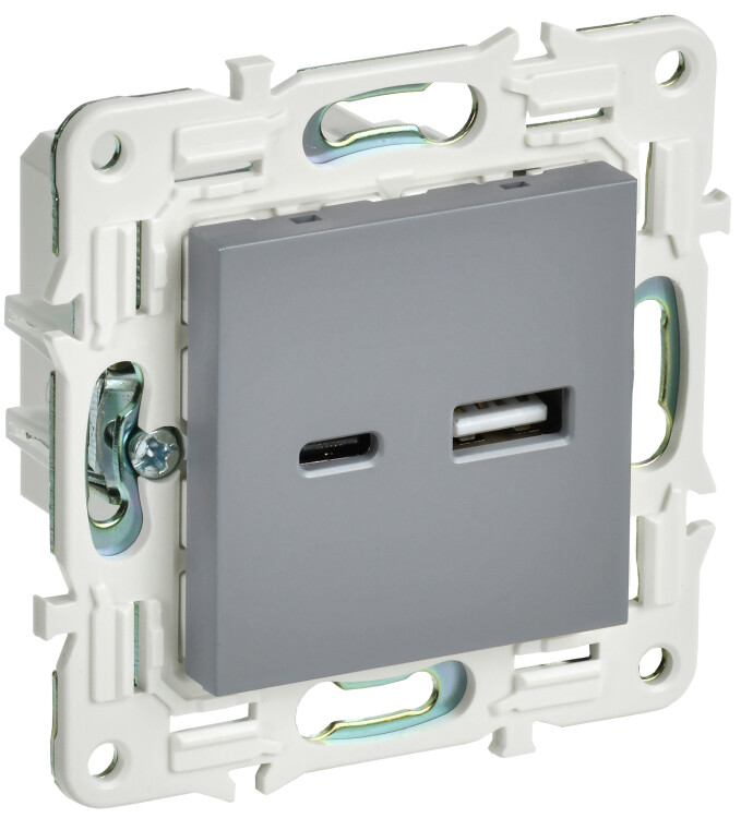 Картинка IEK SKANDY Серый Розетка USB A+C 3,1А SK-R14Gr (SK-U22-D31-K03) в интернет-магазине Форум Электро в Москве