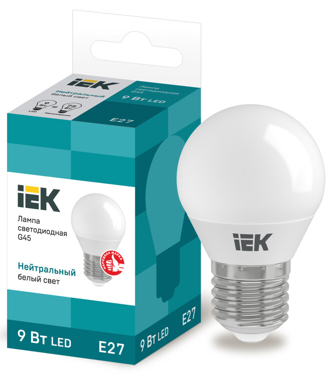 IEK Лампа светодиодная ECO G45 шар 9Вт 230В 4000К E27 (LLE-G45-9-230-40-E27) превью в интернет-магазине электрики Форум Электро в Москве