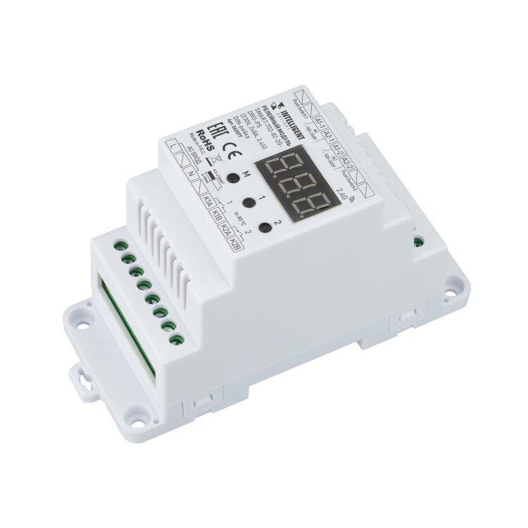 Arlight INTELLIGENTIGHT Релейный модуль SMART-702-82-2G-DRO-PS (230V, 2x8A, 2.4G) DIN-рейка (IP20 Пластик, 5 лет) (062077) превью в интернет-магазине электрики Форум Электро в Москве