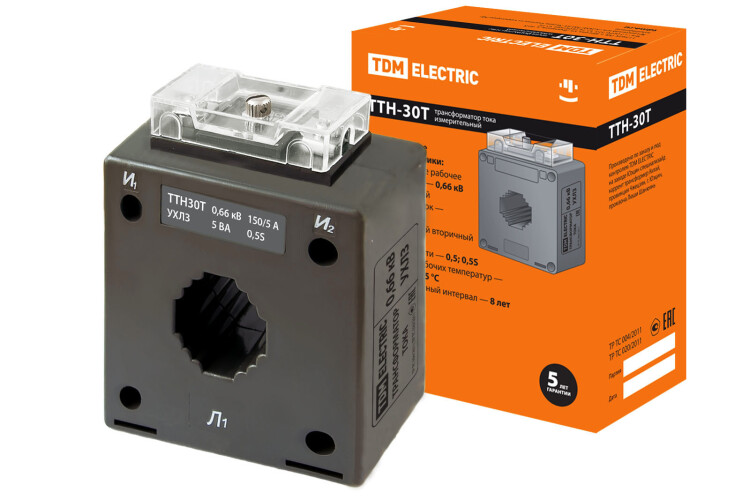TDM Трансформатор тока измерительный ТТН 30T/150/5- 5VA/0,5S-Р TDM Трансформатор тока измерительный ТТН 30T/150/5- 5VA/0,5S-Р