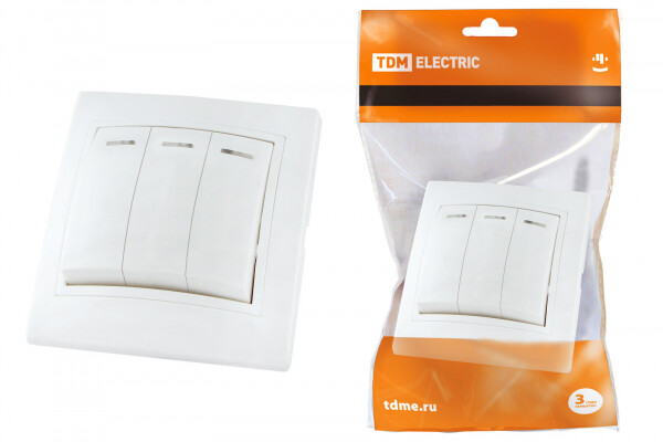 Фотография TDM Выключатель 3 кл. с подсветкой 10А белый "Таймыр" (SQ1814-0006) в интернет-магазине Форум Электро в Москве Картинка TDM Выключатель 3 кл. с подсветкой 10А белый "Таймыр" (SQ1814-0006) в интернет-магазине Форум Электро в Москве