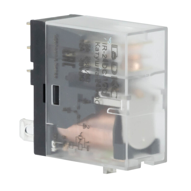 DKC Реле миниатюрное промышленное, 1CO, ком. ток 12А, AgSnO2, напряжение 12V AC, опция: светодиод (IR-12AC-1CO) превью в интернет-магазине электрики Форум Электро в Москве