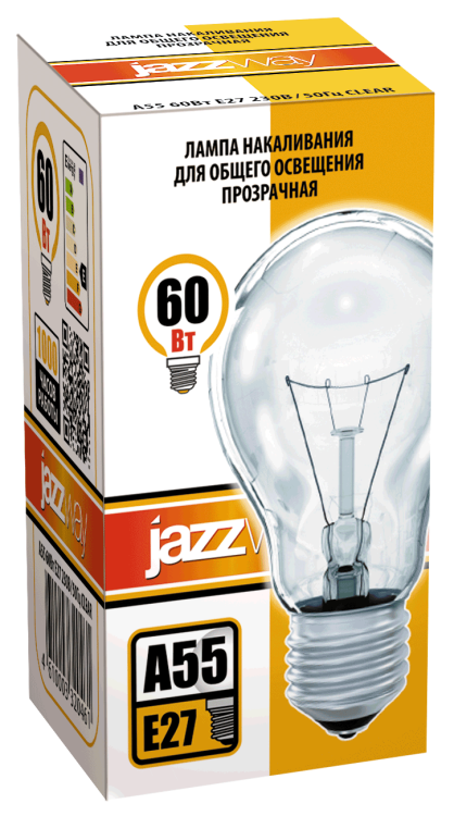 Jazzway Лампа накаливания A55 240V 60W E27 clear (Б 230-60-5) (.3320461) превью в интернет-магазине электрики Форум Электро в Москве