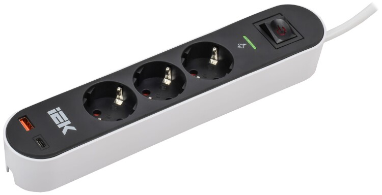 Картинка Фильтр сетевой СФ-03К 16А USB A+C 20Вт 1,5м 3х1,5мм2 чер IEK (WFP10-16-03-01-ZKU-K02) в интернет-магазине Форум Электро в Москве