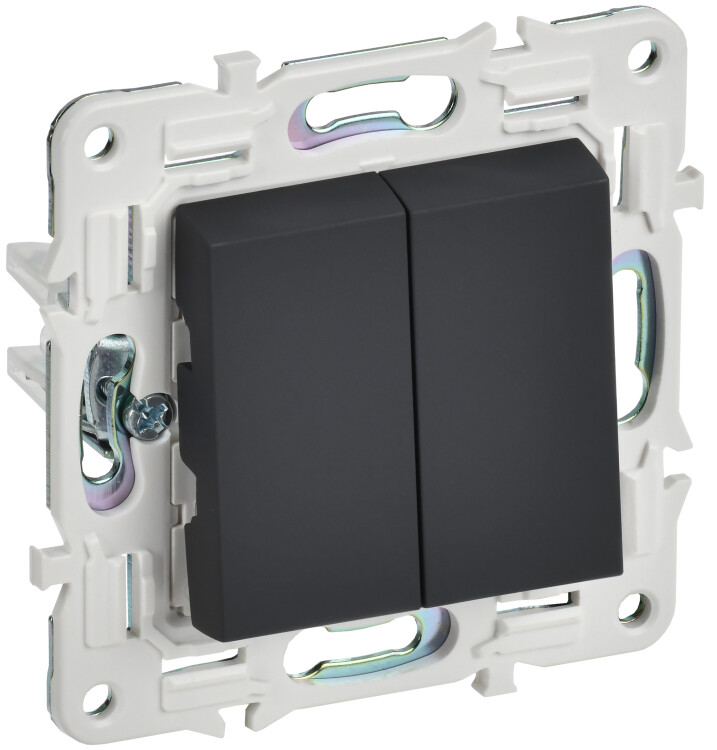 Картинка IEK SKANDY Графит Выключатель 2-клавишный проходной 10А SK-V05G (SK-V22-0-10-K53) в интернет-магазине Форум Электро в Москве