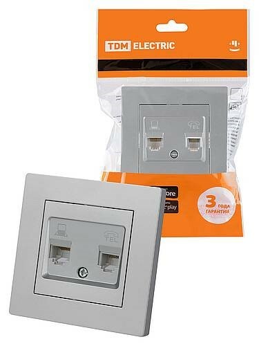 Картинка TDM Розетка телефонная RJ11 + компьютерная RJ45 серебр. металлик "Сенеж" (SQ1816-0248) в интернет-магазине Форум Электро в Москве