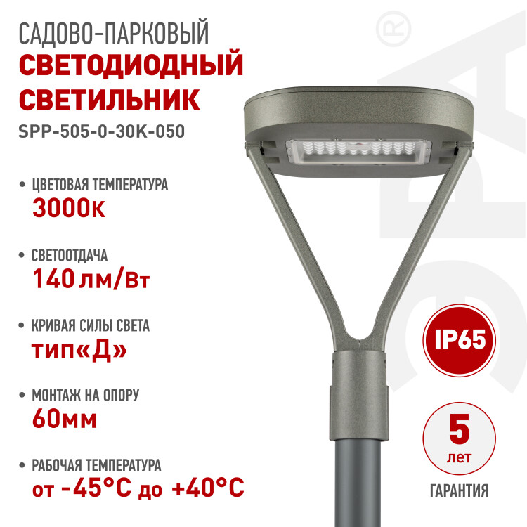 ЭРА Светильник светодиодный садово-парковый SPP-505-0-30K-050 50Вт 3000K IP65 серый (Б0062697) превью в интернет-магазине электрики Форум Электро в Москве