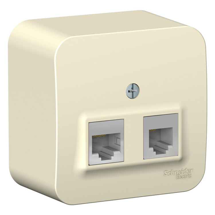Картинка Systeme Electric Blanca наруж Молочная Розетка 2-ая ТЛФ/КОМП, RJ45+RJ11, кат.5E, изолир. пластина (BLNIA045112) в интернет-магазине Форум Электро в Москве