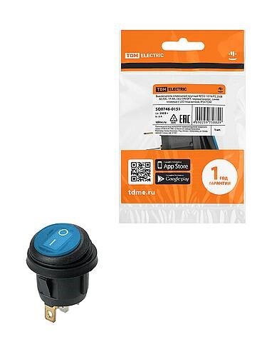 Картинка TDM KCD2-101N/FS 250В AC/DC, 1P, 6А, (3с), ON-OFF, черный корпус, синяя клавиша, LED, IP54 (SQ0746-0151) в интернет-магазине Форум Электро в Москве