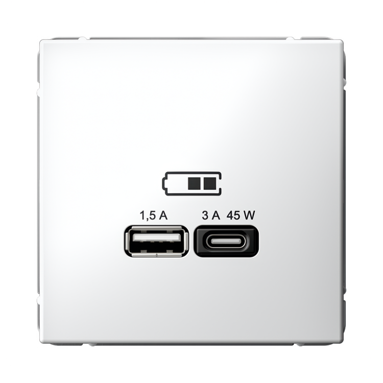 Картинка Systeme Electric ArtGallery Белый USB Розетка A + тип-C 45Вт высокоскор.заряд. QC, PD, механизм (GAL000129) в интернет-магазине Форум Электро в Москве
