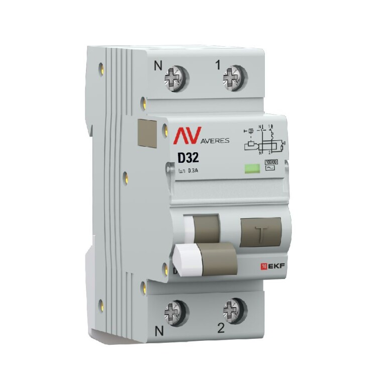 EKF AVERES Дифференциальный автомат DVA-10 1P+N 32А (D) 300мА (AC) 10кА (rcbo10-1pn-32D-300-ac-av) превью в интернет-магазине электрики Форум Электро в Москве