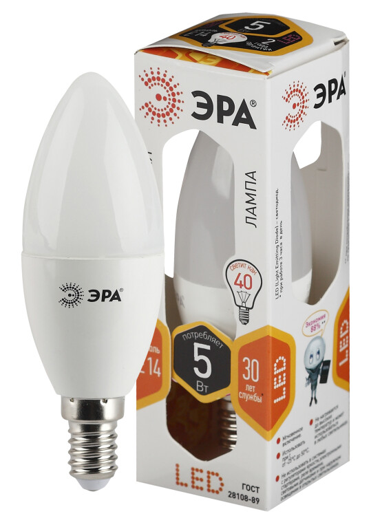 ЭРА LED B35-5W-827-E14 (диод, свеча, 5Вт, тепл, E14)