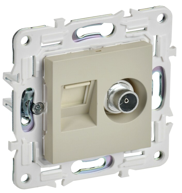 IEK SKANDY Бежевый Розетка двойная TV+RJ45 кат.5E SK-A14B (SK-AK20-1-K10) превью в интернет-магазине электрики Форум Электро в Москве