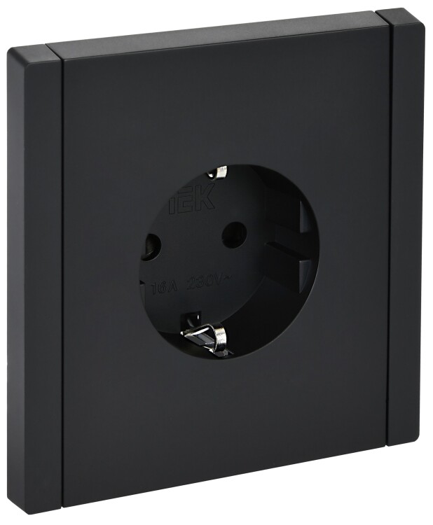 Картинка IEK FORTE&PIANO Черный Розетка с/з со шт безвинтовое крепление 16А FP113 (FP-R14-16-1-K02) в интернет-магазине Форум Электро в Москве