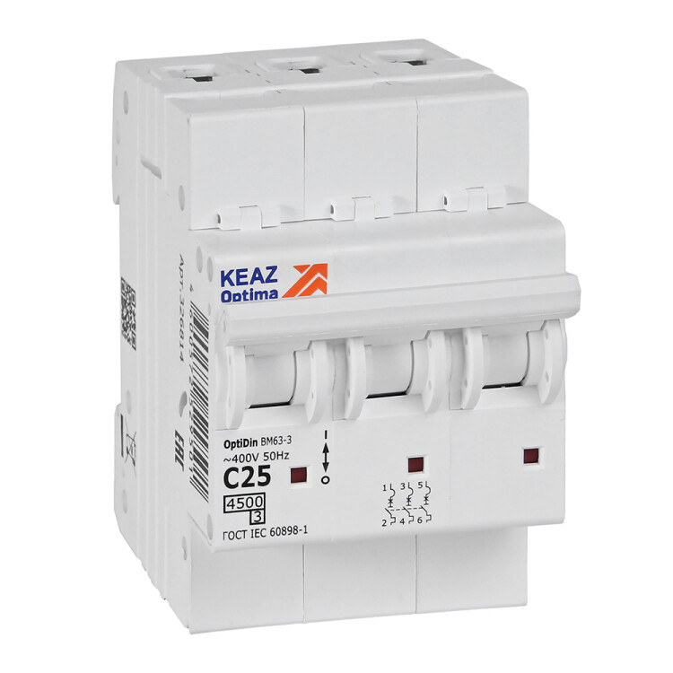КЭАЗ OptiDin BM63 Автоматический выключатель 3P 25А C 4,5кА AC (BM63-3C25-4,5-УХЛ3) (326814) превью в интернет-магазине электрики Форум Электро в Москве КЭАЗ OptiDin BM63 Автоматический выключатель 3P 25А C 4,5кА AC (BM63-3C25-4,5-УХЛ3) (326814) превью в интернет-магазине электрики Форум Электро в Москве
