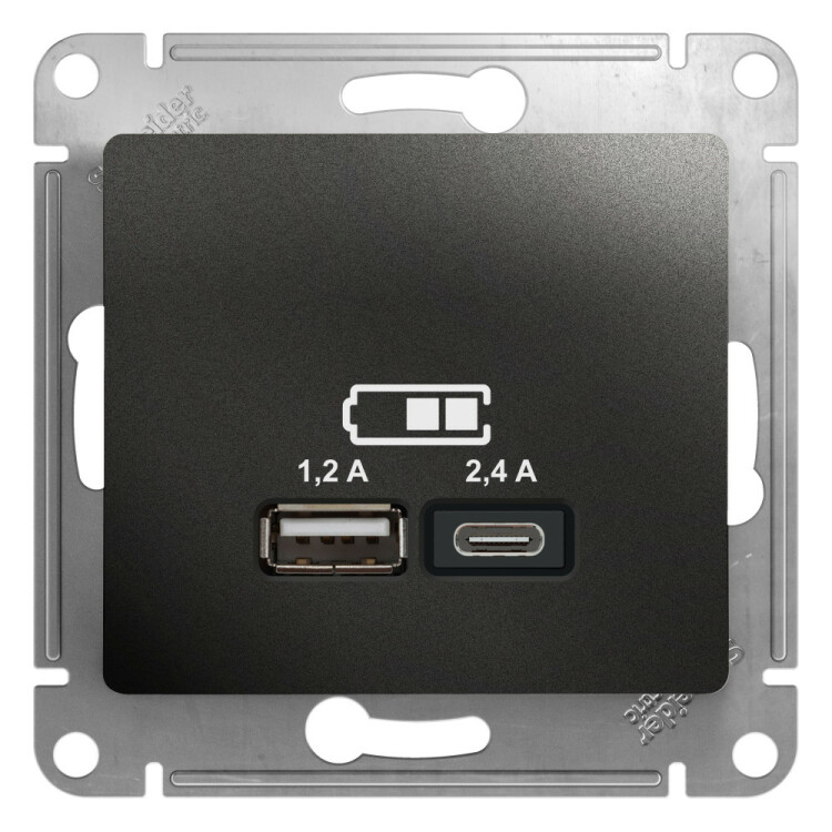 Картинка Systeme Electric Glossa Антрацит Розетка USB A+С, 5В/2,4А, 2х5В/1,2А (GSL000739) в интернет-магазине Форум Электро в Москве