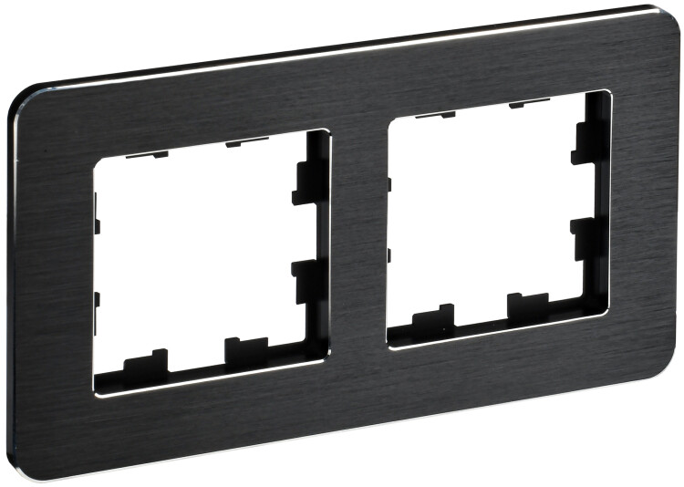 Картинка IEK BRITE DECOR Черный/алюм металл. скругл.угол Рамка 2-м РУ-2-1-Бр RE AL (BR-M22-M-21-K02) в интернет-магазине Форум Электро в Москве