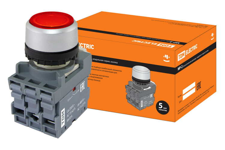 TDM Кнопка с фиксацией MP2-21R(LED) в сборе d22мм/220В 1з+1р красная (SQ0747-0021) превью в интернет-магазине электрики Форум Электро в Москве
