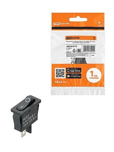 Картинка TDM KCD1-101B 250В AC/DC, 1P, 6А, (2с), ON-OFF, черный, Mini (SQ0746-0173) в интернет-магазине Форум Электро в Москве