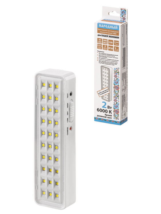 TDM Светильник светодиодный аккумуляторный СБА 30 LED, DC, Li-ion 3,7 В 1 А*ч, 3-5 ч, пластик, Народный (SQ0308-0300) превью в интернет-магазине электрики Форум Электро в Москве
