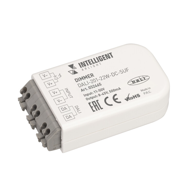 Фотография Arlight INTELLIGENT Диммер DALI-201-22W-DC-SUF (8-45V DC, 500mА) (INTELLIGENT IP20 Пластик, 3 года) (032465) в интернет-магазине Форум Электро в Москве Картинка Arlight INTELLIGENT Диммер DALI-201-22W-DC-SUF (8-45V DC, 500mА) (INTELLIGENT IP20 Пластик, 3 года) (032465) в интернет-магазине Форум Электро в Москве