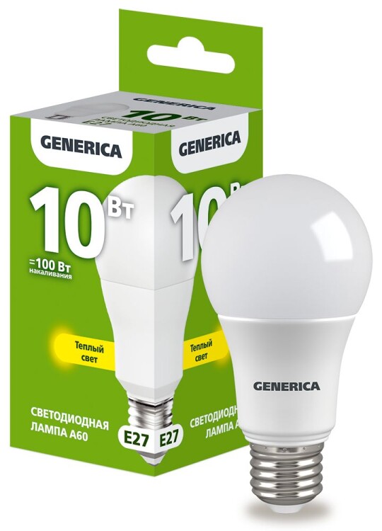 IEK GENERICA Лампа LED A60 груша 10Вт 230В 3000К E27 (LL-A60-10-230-30-E27-G) превью в интернет-магазине электрики Форум Электро в Москве