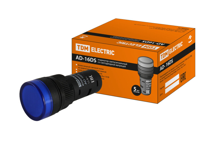TDM Лампа AD-16DS(LED)матрица d16мм синий 12В AC/DC (SQ0702-0054) превью в интернет-магазине электрики Форум Электро в Москве