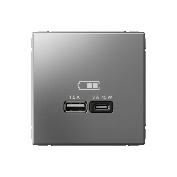 Картинка ARTGALLERY USB РОЗЕТКА A + тип-C 45Вт высокоскор.заряд. QC, PD, механизм, СТАЛЬ (GAL000929) в интернет-магазине Форум Электро в Москве