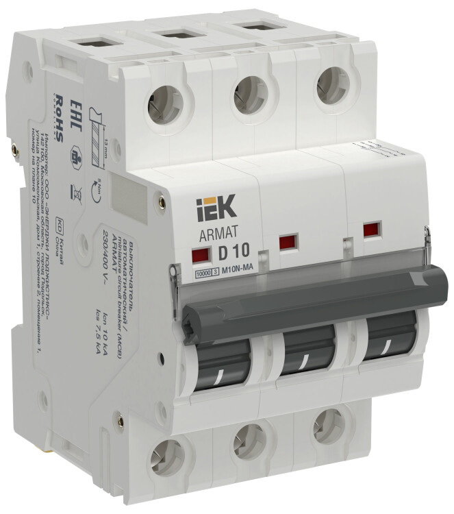 ARMAT Авт. выкл. без тепл. расц. M10N-MA 3P D 10А IEK (AR-M10N-MA-3-D010) превью в интернет-магазине электрики Форум Электро в Москве