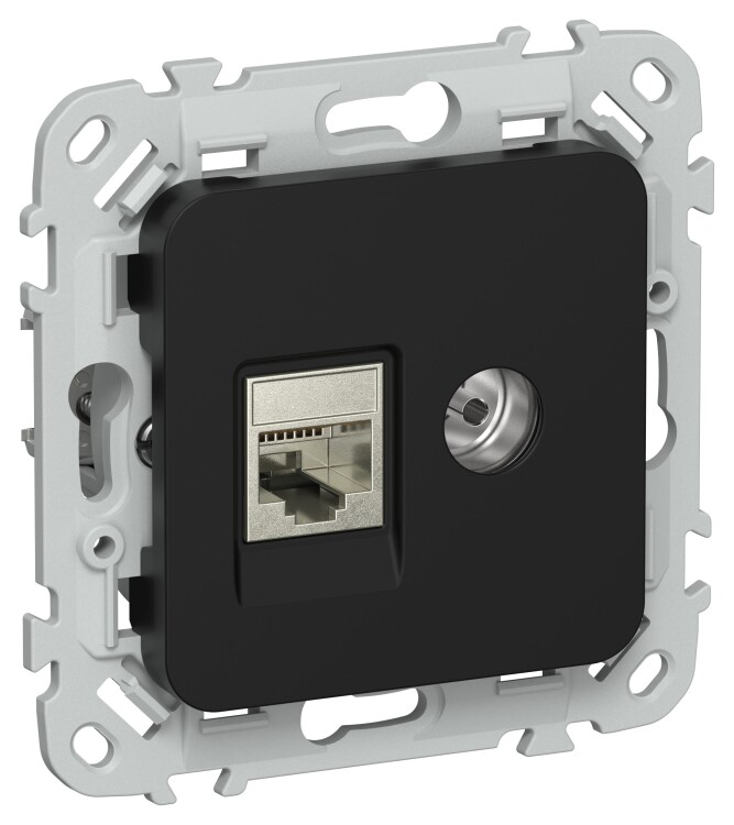 IEK FLITE Черный Розетка 2-местная RJ45/TV категория 5Е STP (FI-AK21-1-K02) превью в интернет-магазине электрики Форум Электро в Москве