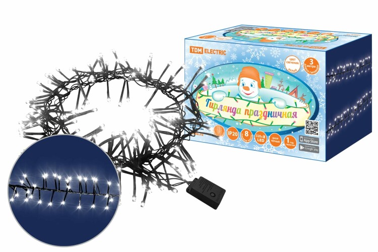 TDM Гирлянда светодиодная "Мишура" 3 м, 320LED, белый, 8 режимов, 250 В, IP20, (SQ0361-0091) превью в интернет-магазине электрики Форум Электро в Москве