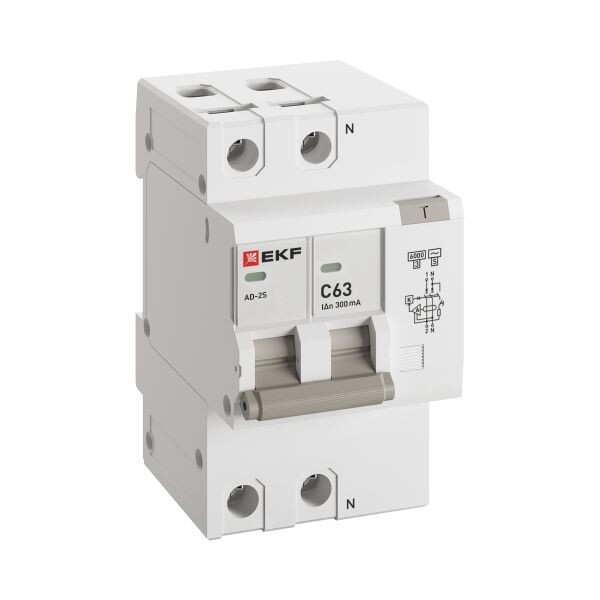 EKF Дифференциальный автомат АД-2 S 63А/300мА (хар. C, AC, электронный) 6кА PROxima (DA2-6-63-300S-pro) превью в интернет-магазине электрики Форум Электро в Москве