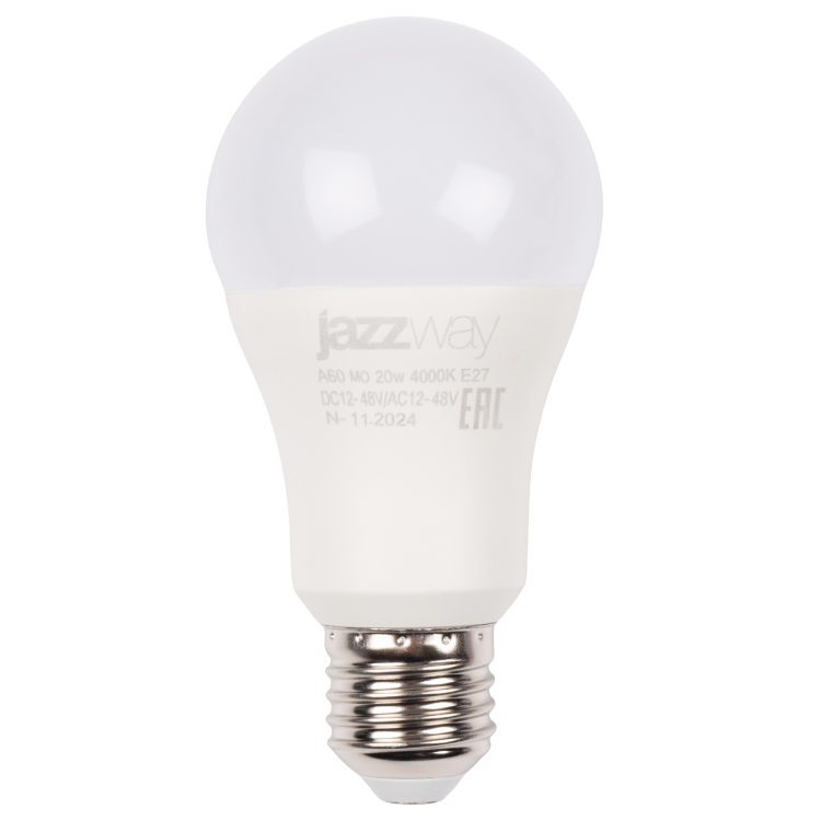 Jazzway Спец. PLED-A60 МО 20w 4000K E27 DC12-48V/AC12-48V (.5050624) превью в интернет-магазине электрики Форум Электро в Москве