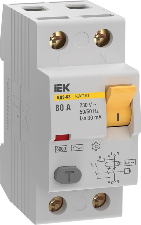 IEK KARAT УЗО KARAT ВД3-63 2P 80А 30мА 6кА тип AC (MDV20-2-080-030) превью в интернет-магазине электрики Форум Электро в Москве