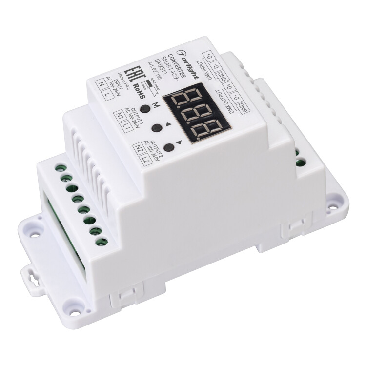 Arlight Конвертер SMART-K29-DMX512 (230V, 2x1.2A, TRIAC, DIN) (Пластик) (027130) превью в интернет-магазине электрики Форум Электро в Москве