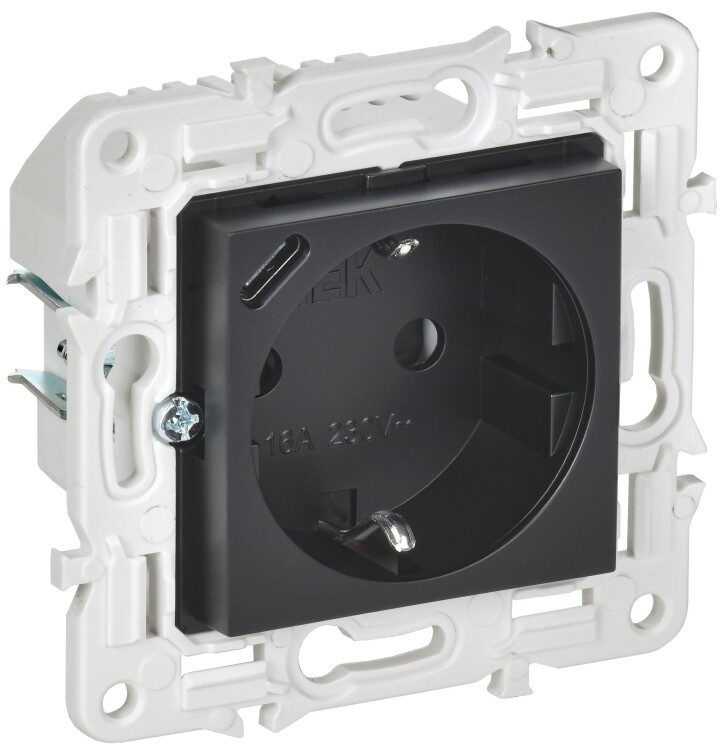 Картинка IEK SKANDY Черный Розетка с/з с защитными шторками 16А с USB C 18Вт SK-R17Bl (SK-R14-16-U14-018-K02) в интернет-магазине Форум Электро в Москве