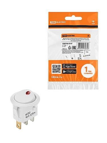 Картинка TDM KCD2-101N-2 12В AC/DC, 1P, 16А, (3с), ON-OFF, белый с красной точечной LED подсветкой (SQ0746-0147) в интернет-магазине Форум Электро в Москве