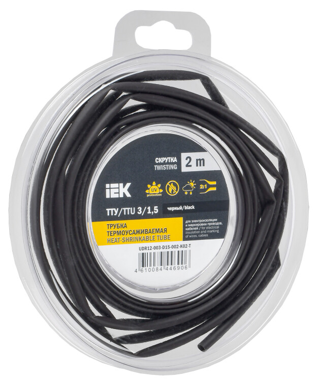 IEK Трубка термоусадочная ТТУ нг-LS 3/1,5 черная (2м/упак) (=this.property.MANUFACTURERCODE}) фото в интернет-магазине Форум Электро в Москве