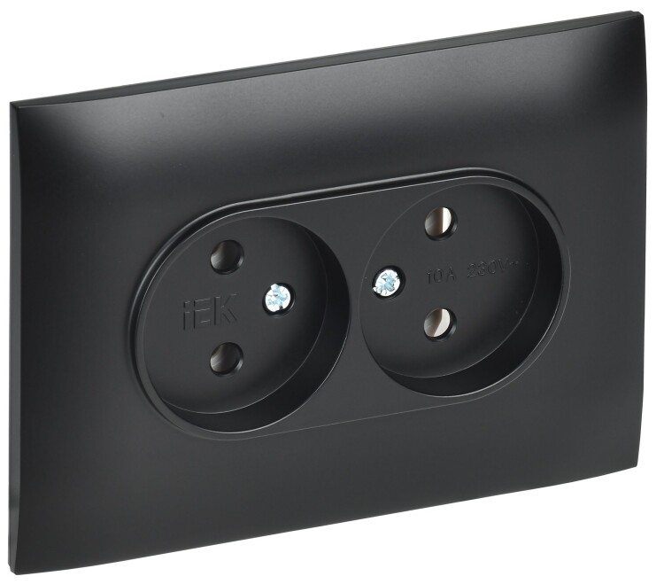 Картинка IEK SKANDY Черный Розетка 2-ая б/з 10А в сборе SK-R10Bl (SK-R20-10-K02-F) в интернет-магазине Форум Электро в Москве