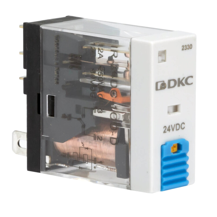 DKC Реле миниатюрное промышленное, 1CO, ком. ток 12А, AgSnO2, напряжение 12V DC, опция: тест-кнопка+светодиод+защитный диод (IR-12DC-1CO-D) превью в интернет-магазине электрики Форум Электро в Москве