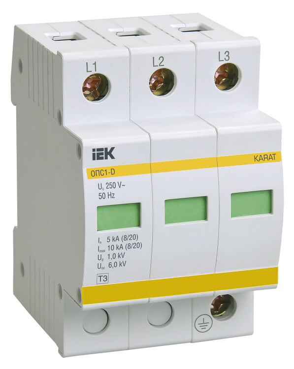 IEK KARAT Огр-ль имп. перенапр. ОПС1-D 3Р In=5kA Un=230B Im=10kA